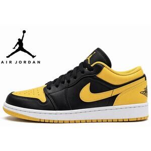 Nike Air Jordan 1 Low Yellow Black White 5.5 Youth GS Leather Sneakers Retro